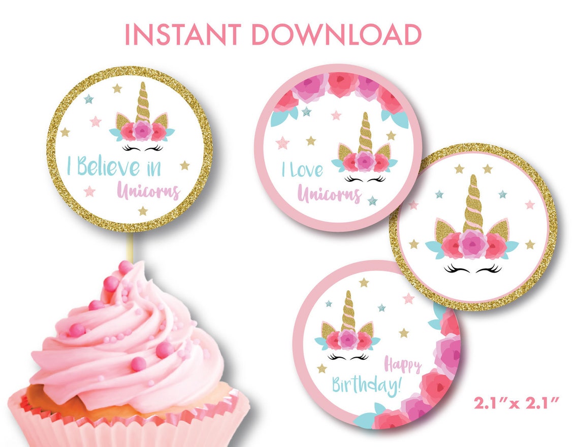 Unicorn Cupcake Toppers Printable Unicorn Decoration Unicorn - Etsy ...