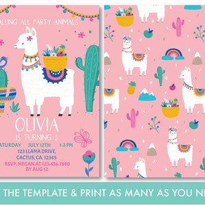 Llama Birthday Invitation Printable, Llama Birthday, Llama Party ...
