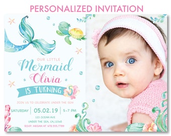 Mermaid Birthday Invitation with Photo Printable, Mermaid Invite, Under the Sea Birthday Invitation, Instant Download, U1