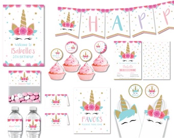 Unicorn party package Instant Download, Unicorn birthday packages, unicorn birthday decorations, unicorn personalized set, Printable