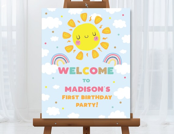 Editable Sunshine Welcome Sign Sunshine First Birthday Party Decorations Little Sunshine 1st Birthday Welcome Sign Instant Download LS1 Il_570xn