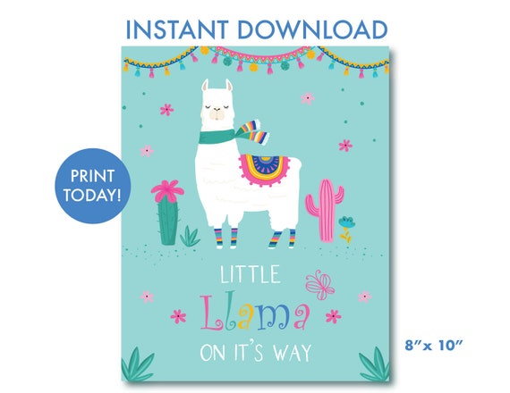 Llama Baby Shower Sign, Little Llama on it's Way Sign, Llama Table Sign, Llama Party Sign, Instant Download, L1 Il_570xn