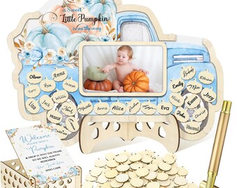 Sweet Little Pumpkin is on The Way Baby Shower Guest Book Alternatives Set, Baby Shower Decorations with Photo Frame, Wood Slices Guest Book
