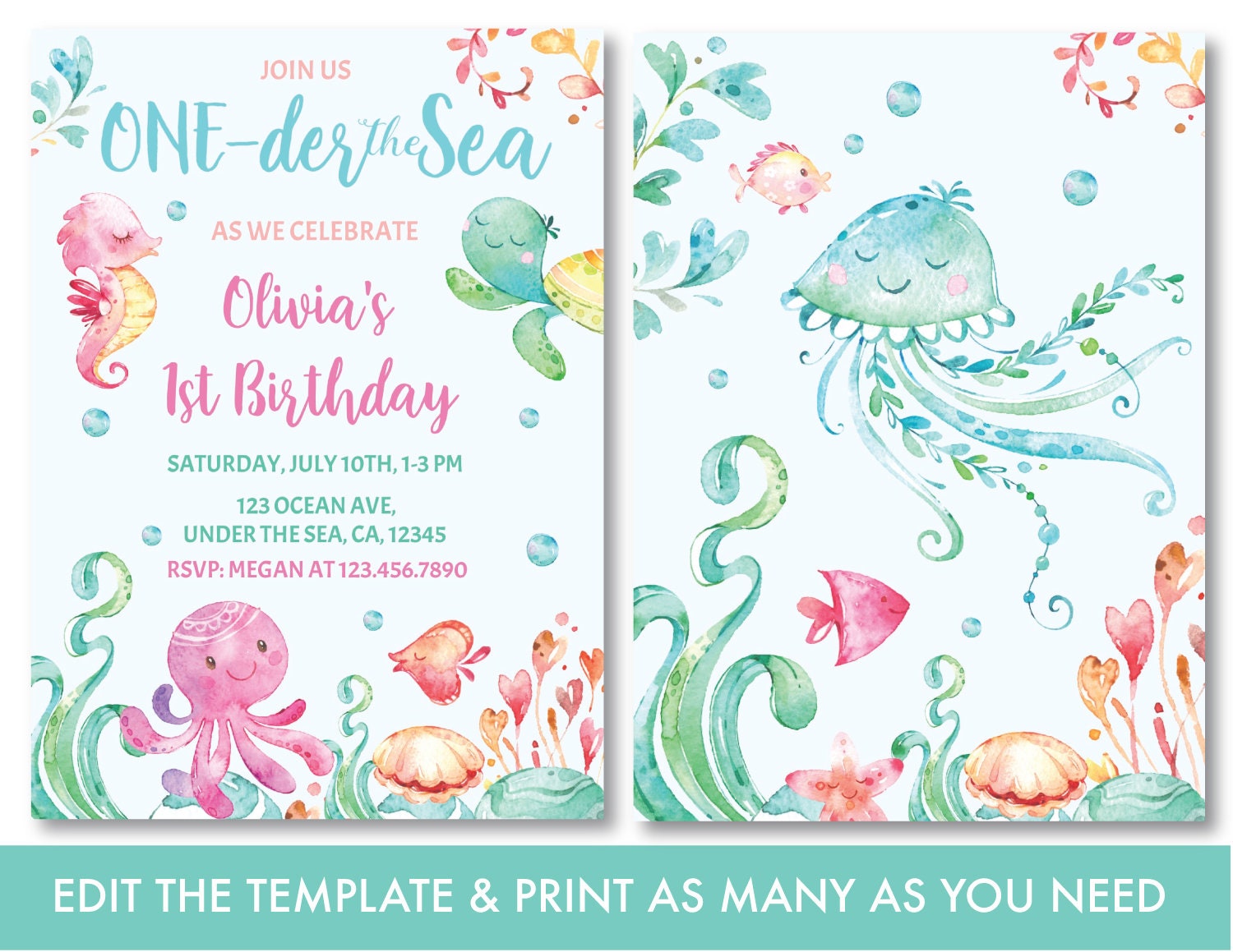 Under the Sea First Birthday Invitation, Oneder the Sea Birthday