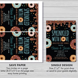 Donut Baby Shower Invitation Boy's Sprinkled with Love Invitation Donut Baby Sprinkle Invitation Blue Boy Baby Shower Instant Download DG1 image 4