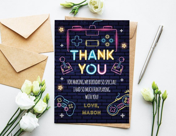 Game Night Thank You Card Virtual Game Night Thank You Card Sleepover Party Slumber Party Video Game Birthday Editable Instant Download GN1 Il_570xn