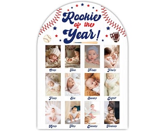 Baseball First Photo Board, Rookie Of The Year First Year Photo Display 12 Months Milestone Sign Wood Board 1st Birthday Decoration