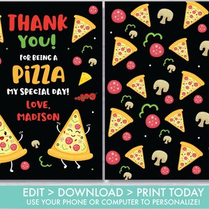 Pizza Party Thank You Card Kids Pizza Party Pizza Birthday Thank You ...