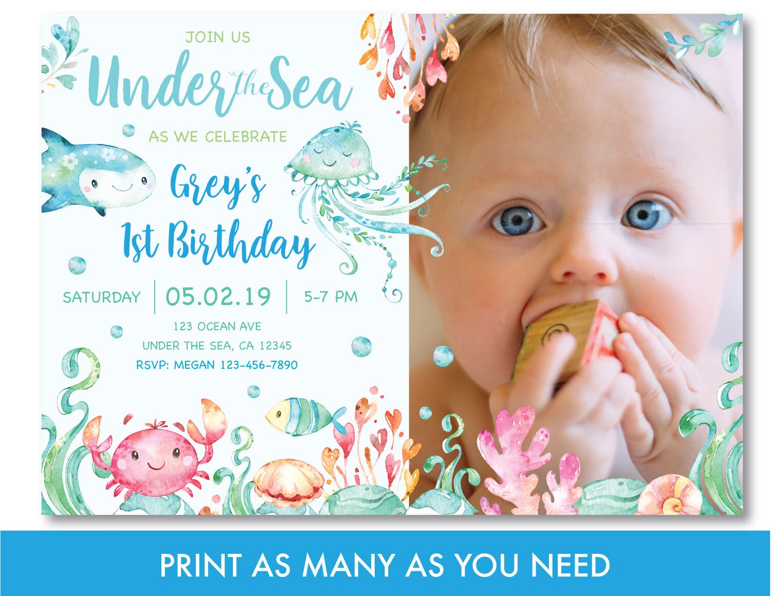 Under the Sea Birthday Invitation With Photo Printable Boys Etsy