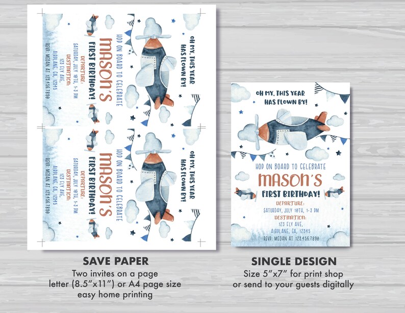 Airplane Birthday Invitation This Year Has Flown By Birthday Invitation Boys First Birthday Invitation Airplane Party Instant Download AP1 image 4