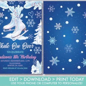 Ice Skating Birthday Invitation Ice Skating Invite Girl's Winter Skate Party Invitation Ice Skating Party Decorations Instant Download, IS1 image 2