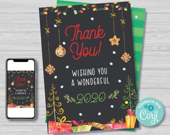 Christmas Thank You Card Christmas Birthday Party Thank You Card Editable Holiday Thank You Card Instant Download, CM1