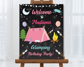 Glamping Birthday Welcome Sign Let's Go Glampling Welcome Sign Under The Stars Girly Glamping Birthday Sign Editable Instant Download GL1