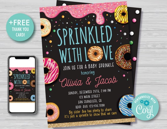 Donut Baby Shower Invitation Girl Sprinkled with Love Invitation Donut Baby Sprinkle Invitation Pink Girl BabyShower Instant Download DG1 Il_570xn