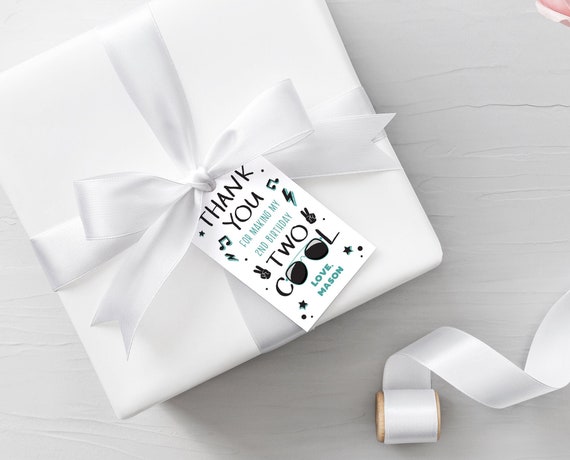 Editable Two Cool Favor Tags Boys Second Birthday Gift Tags Black and Blue Sunglasses 2nd Birthday Thank You Tags Instant Download TC1 Il_570xn