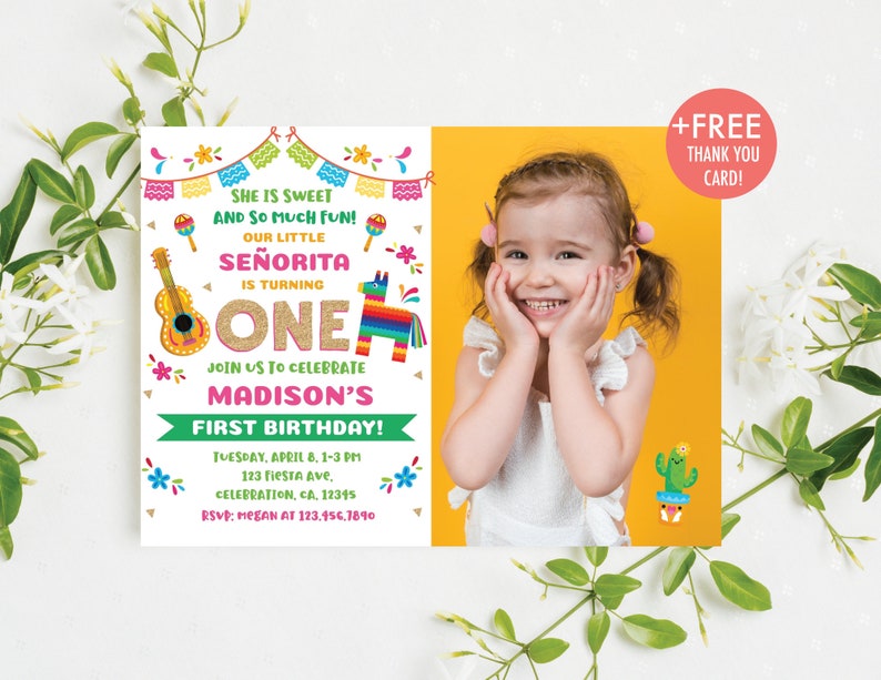 Fiesta First Birthday Invitation Let's Fiesta 1st Birthday Invitation Cactus Mexican Fiesta Uno Birthday Invite Editable Instant Download M2 image 1