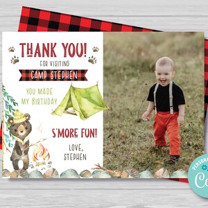 Camping Anniversaire Camp Out Merci Carte Camping Merci Note Anniversaire Décorations Tente Camping Fête Modifiable Téléchargement Instantané, HC1