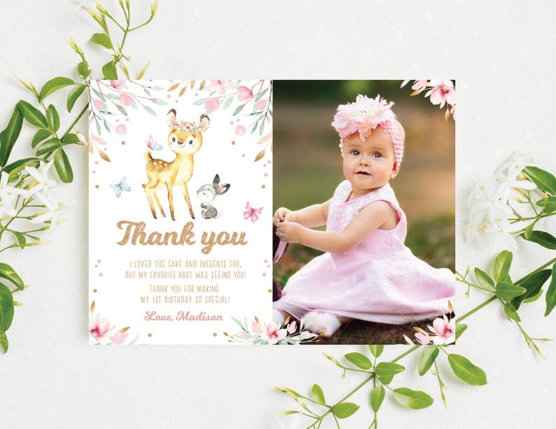 Our Little Deer Thank You Card Woodland Deer Birthday Thank You Note Girl First Birthday Floral Deer Party Editable Instant Download Tq1 Paper Party Supplies Greeting Cards Delage Com Br