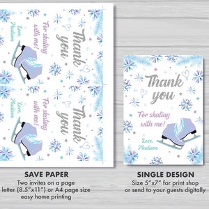 Ice Skating Thank You Card Girl Ice Skating Thank You Note Girl's Ice Skating Party Decorations Purple and Silver Instant Download IS1 image 3