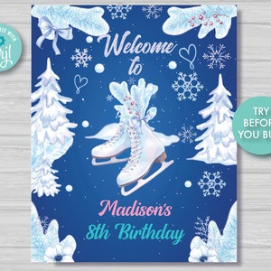 Ice Skate Welcome Sign Ice Skate Party Decorations Ice Skating Birthday ...