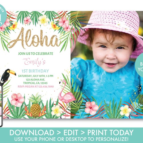 Hawaiian Pineapple Birthday Invitation EDITABLE Luau Party Etsy
