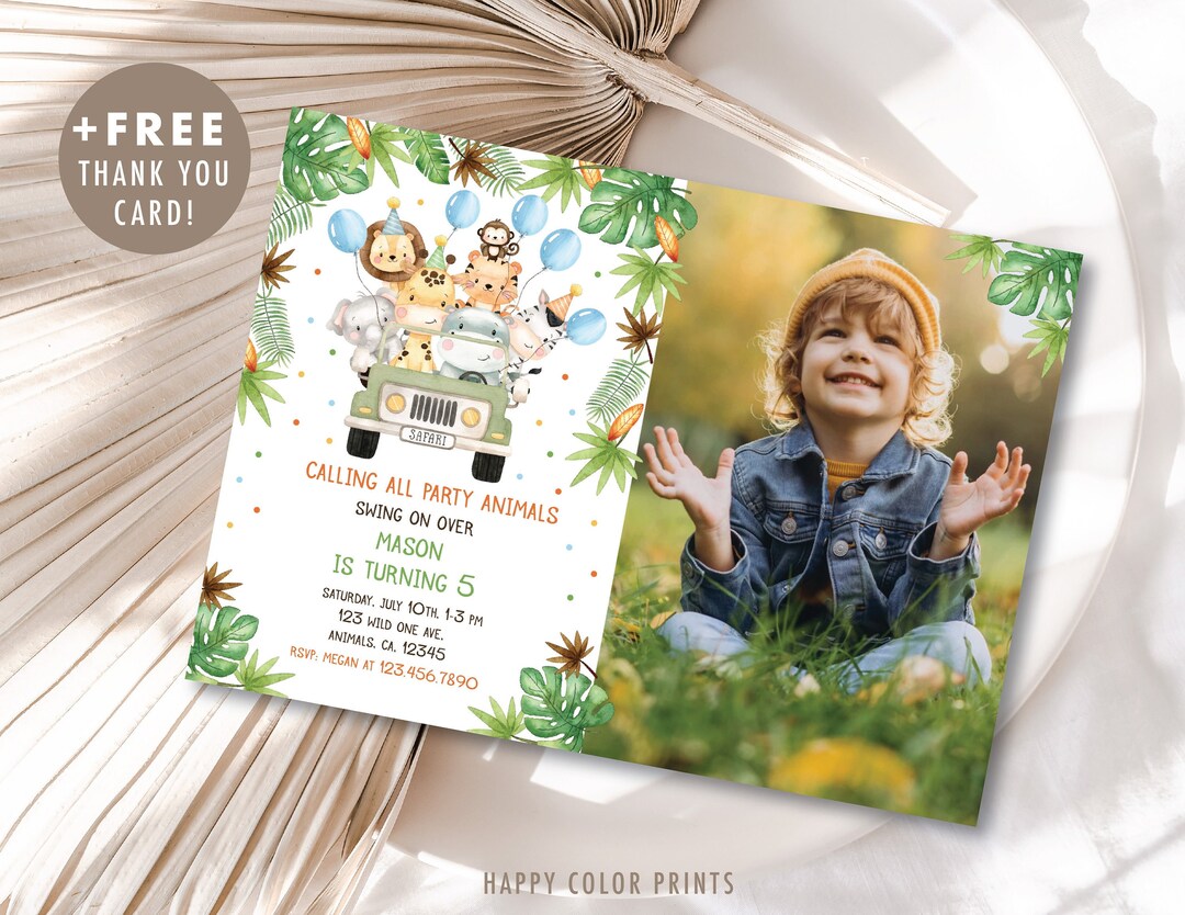 Editable Calling All Party Animals Birthday Invitation Jungle Animals ...