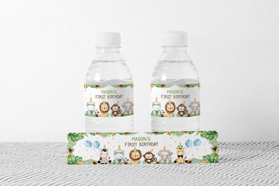 Editable Safari Animals Water Bottle Labels Wild One Birthday Decor Safari Zoo Animals Birthday Bottle Label Printable Instant Download TB1 Il_570xn