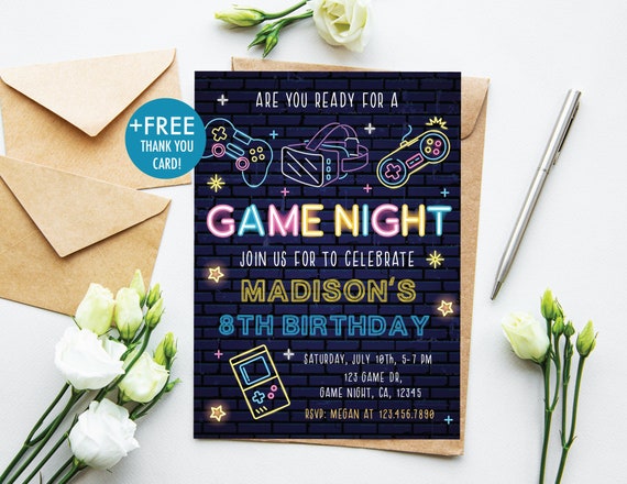 Game Night Birthday Invitation Virtual Game Night Invitation Sleepover Party Slumber Party Video Game Birthday Editable Instant Download GN1 Il_570xn