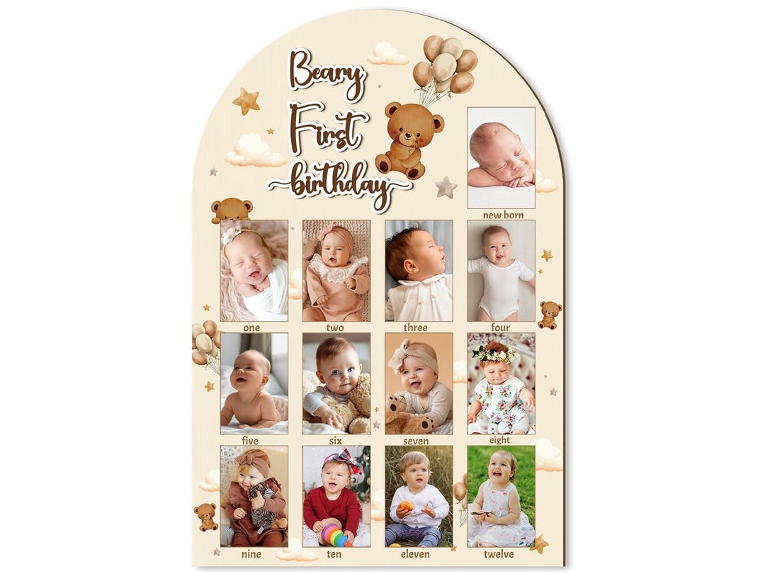 Beary First Photo Board, Teddy Bear First Year Photo Display 12 Months ...