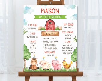 Farm Birthday Milestone Birthday Board Boy Birthday Poster Barnyard Birthday Chalkboard sign Farm Poster Editable Instant Download F2