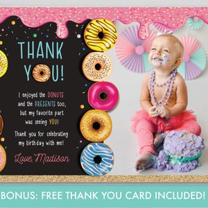 Donut 2nd Birthday Invitation with Photo TWO Sweet Donut Birthday Invitation Girl's Second Birthday Invitation Editable Instant Download DG1 image 4