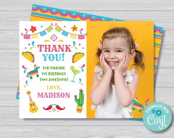 Taco TWOsday Thank You Card with Photo Mexican TWOsday Thank You Card Girl's 2nd Birthday Cinco de Mayo Fiesta Instant Download TT1