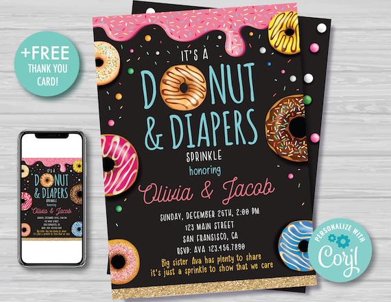 Donut Baby Shower Invitation Girl Donut and Diapers Sprinkle Invitation Donut Baby Sprinkle Invitation Pink Girl Shower Instant Download DG1 Il_570xn
