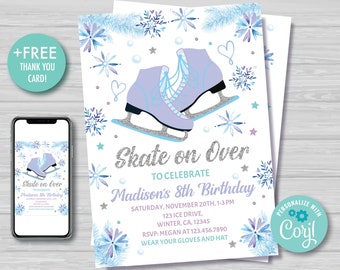 Patinage sur glace Anniversaire Invitation Fille Patinage sur glace Invitation Patinage sur glace Party Girl's Skate Party Violet et Argent Téléchargement instantané IS1