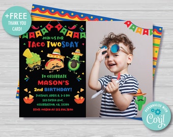 Taco TWOsday Invitation with Photo Mexican TWOsday Birthday Invitation Cinco de Mayo Boy's 2nd Birthday Fiesta Editable Instant Download TT1