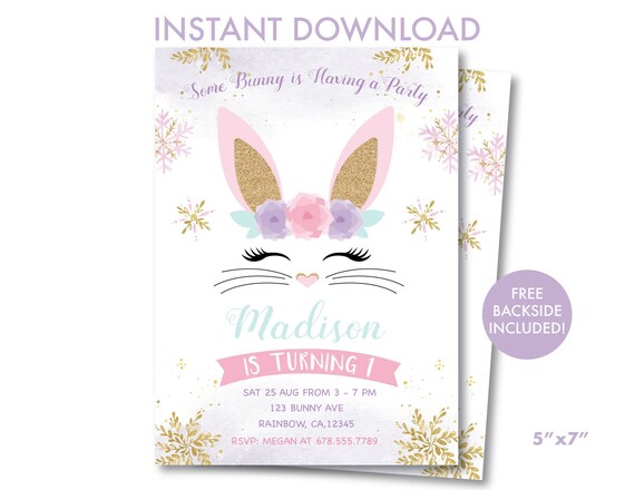 Bunny Birthday Invitation, Winter ONEderland Bunny Invitation, Magical Winter ONEderland, Bunny Birthday, Instant Download, C1 Il_570xn
