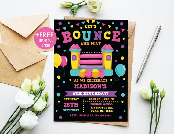 Bounce House Birthday Invitation Bounce House Invitation Girl Bounce House Party Bouncy Castle Jump Party Editable Instant Download BH1 Il_570xn