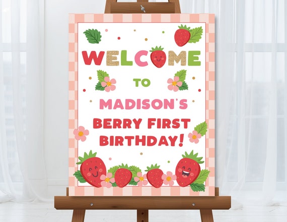 Editable Strawberry Welcome Sign Strawberry Party Decorations Girl First Birthday Welcome Sign Farmers Market Summer Instant Download SR1 Il_570xn
