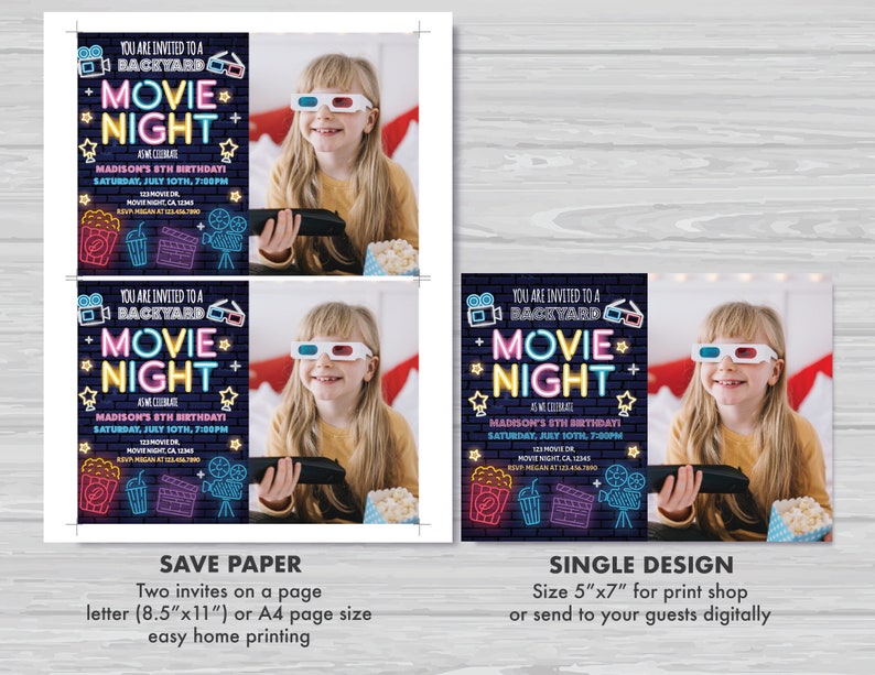 Movie Night Birthday Invitation Backyard Movie Night Party Invitation Slumber Party Movie Under The Stars Editable Instant Download MN1 image 4