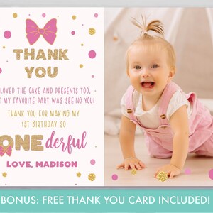 Miss Onederful Invitation with Photo Floral First Birthday Girls 1st Birthday Invitation Pink and Gold Editable Instant Download MO1 image 4