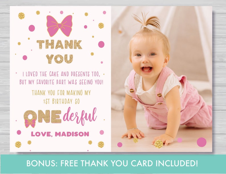 Miss Onederful Invitation with Photo Floral First Birthday Girls 1st Birthday Invitation Pink and Gold Editable Instant Download MO1 image 4