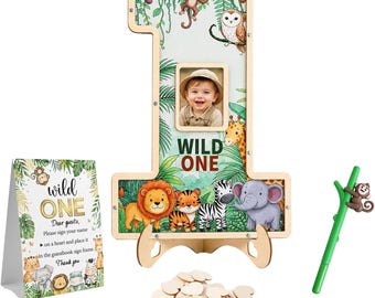 Wild One First Birthday Guest Book, Safari Animal Birthday Guestbook, 1st Birthday Keepsake, Jungle Themed Baby Shower Guest Book