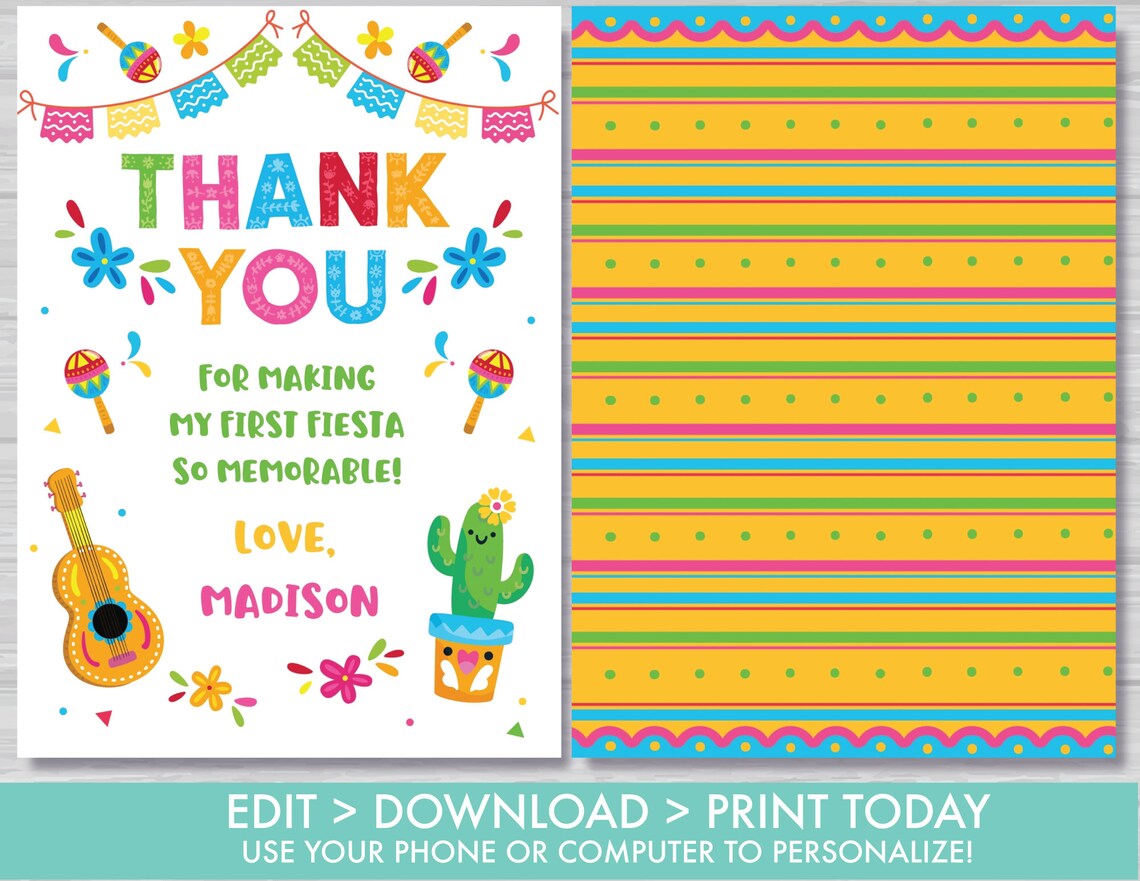 Fiesta Thank You Card Cactus Mexican Fiesta Thank You Card - Etsy