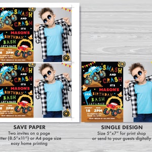 Monster Truck Birthday Invitation Smash and Crash Birthday Invitation Boy's Truck Birthday Party Invite Editable Instant Download MT1 image 5