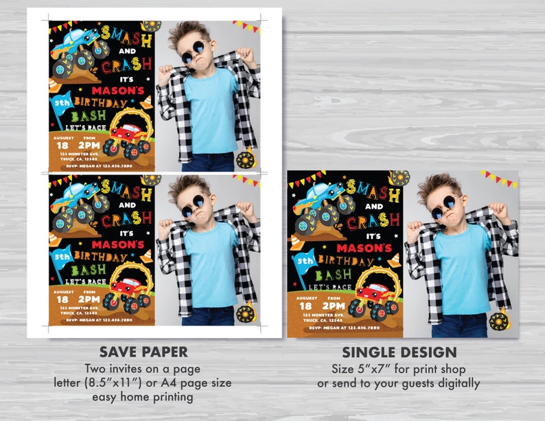 Monster Truck Birthday Invitation Smash and Crash Birthday Invitation Boy's Truck Birthday Party Invite Editable Instant Download MT1 image 5