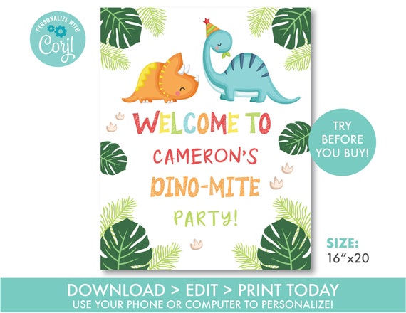 Editable Dinosaur Welcome Sign Printable Dinosaur Poster 