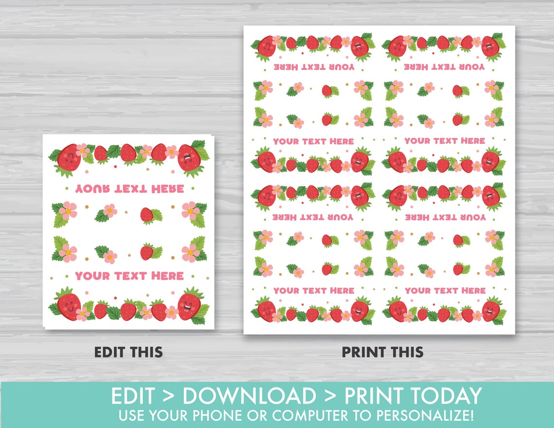 Editable Strawberry Food Labels Strawberry Birthday Party - Etsy