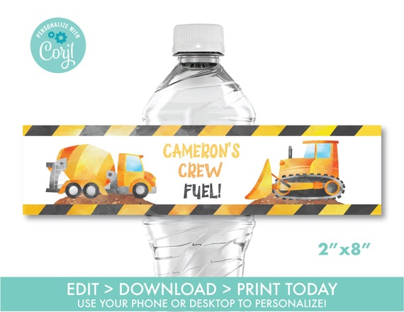 Construction Water Bottle Label Printable Dump Truck Bottle Label Boy's Construction Party Decorations Instant Download, DT1 Il_570xn