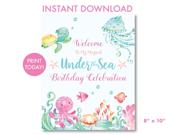 Under the Sea Birthday Welcome Sign Printable, Under the Sea Birthday, Under the Sea Welcome Sign, Mermaid Party Sign, Instant Download, U1 Il_570xn
