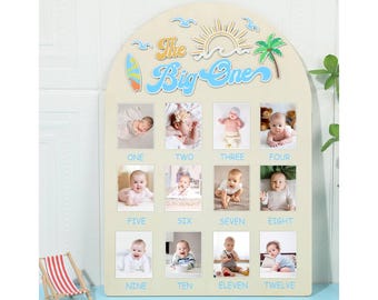 The Big One First Year Photo Board Baby's First Year Photo Display 12 Months Milestone Sign Wood Board 1st Birthday Picture Frame Decoration